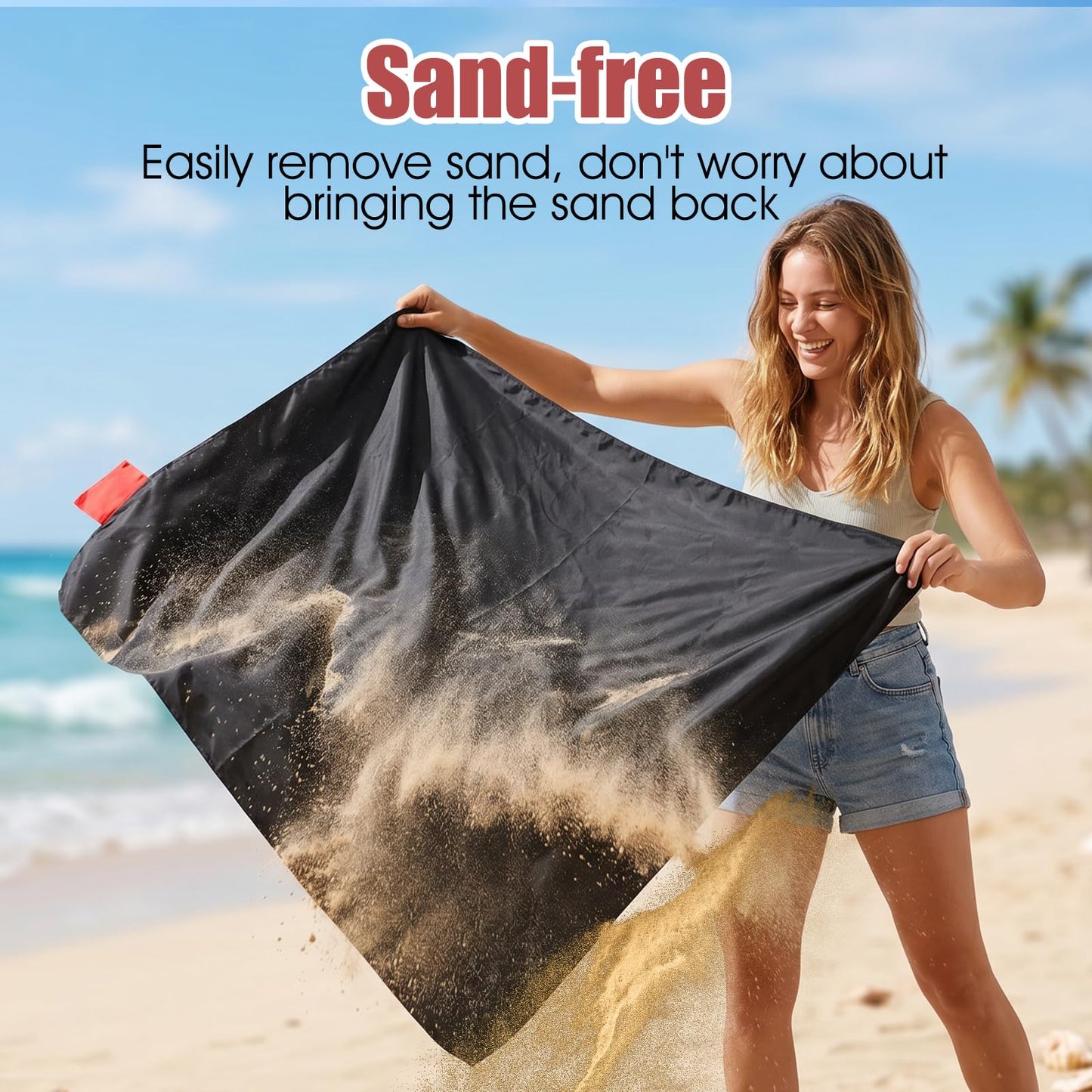 Bremorou Pocket Picnic Blanket, 43" Waterproof Mat, Foldable Travel Beach Mat for Hiking Camping, 90% Nylon Sandproof Red Black Lightweight for Outdoor Beach Hiking Camping
