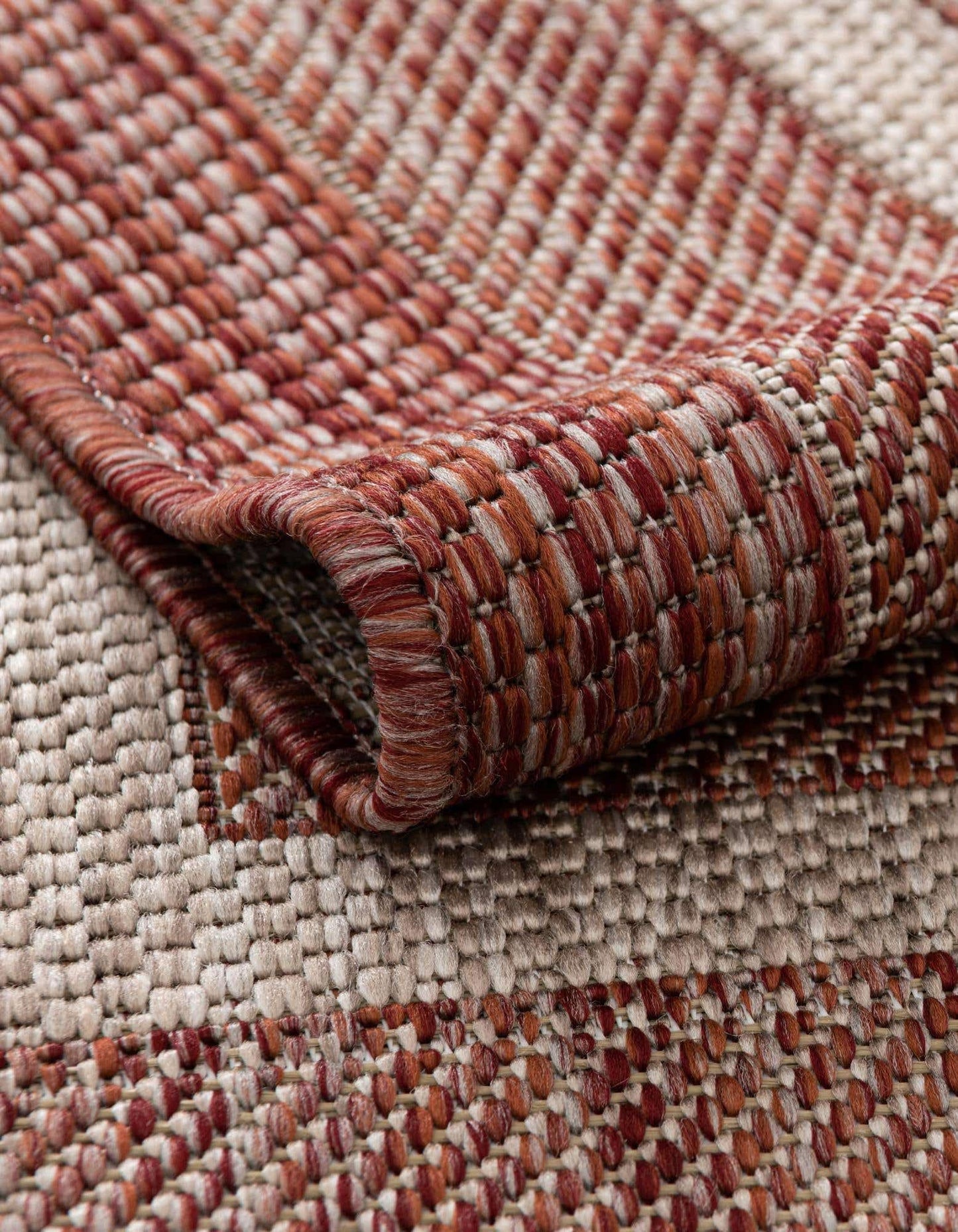 Unique Loom Outdoor Border Collection Area Rug - Soft Border (10' Round Rust Red/Ivory)