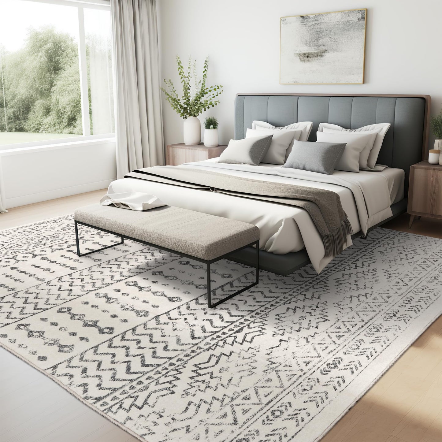 Art&Tuft 8x10 Area Rug, Super Soft Washable Rugs 8x10, Anti-Slip Backing Area Rugs for Living Room, Foldable Ultra-Thin Moroccan Area Rug(8'x10', Ivory)