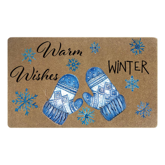 CUANFDDSF Winter Christmas Faux Coir Door Mats Outdoor, Winter Gloves Snowflake Door Mat for Home Outside Entryway, Warm Wishes Christmas Welcome Doormat for Indoor Outdoor Porch Entrance, 17x30 Inch