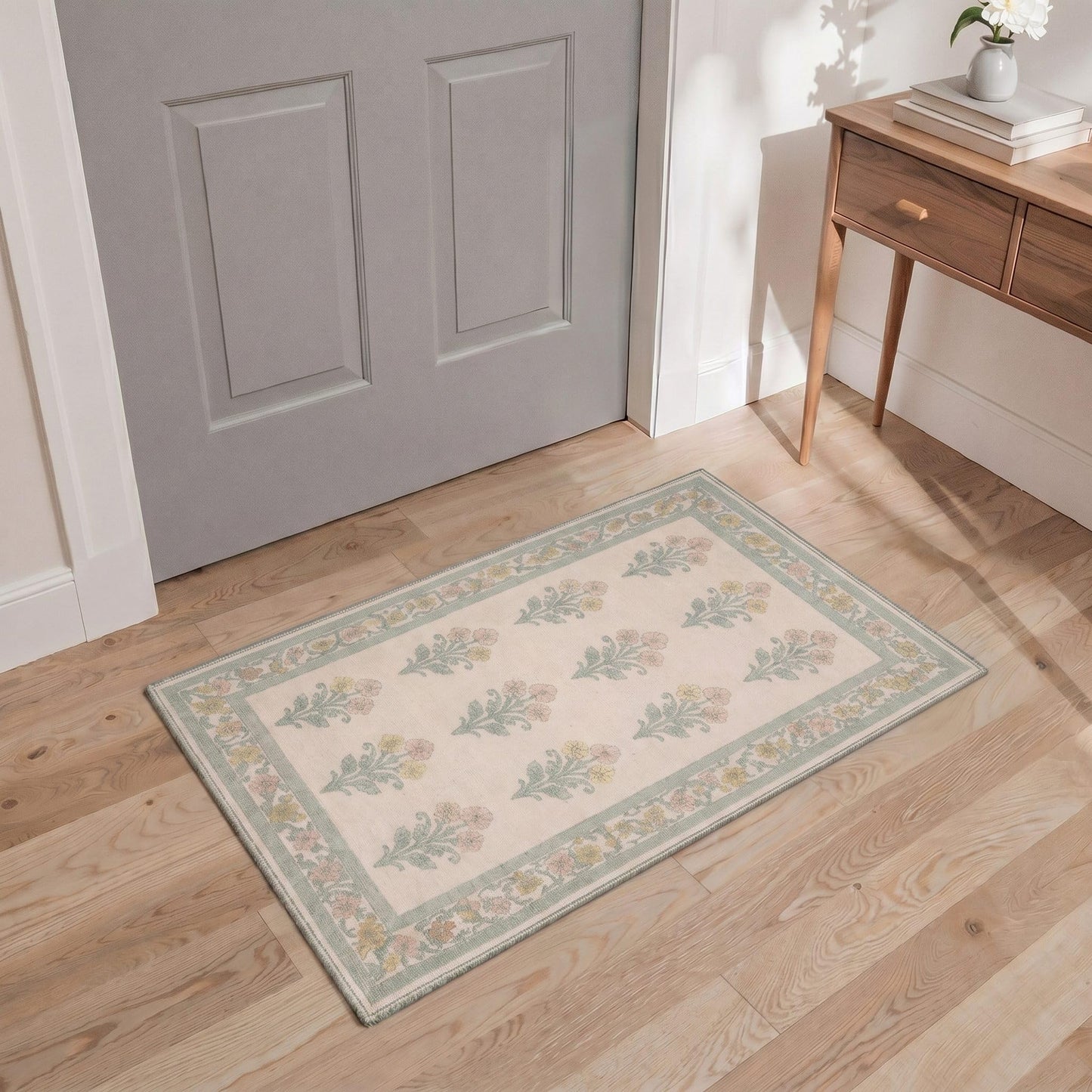 Bavni 5X7 Area Rugs for Living Room Machine Washable, Non Slip Low Pile Soft Modern Botanical Rugs, Floral Sprigs Carpet for Bedroom Dining Room, Home Office, Dusty Sage