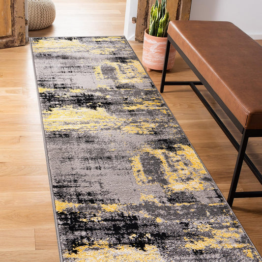 Rugshop Modern Abstract Design Non Shedding Soft Ideal for Living Room,Bedroom,Kitchen Runner Rug 2' x 7' Yellow