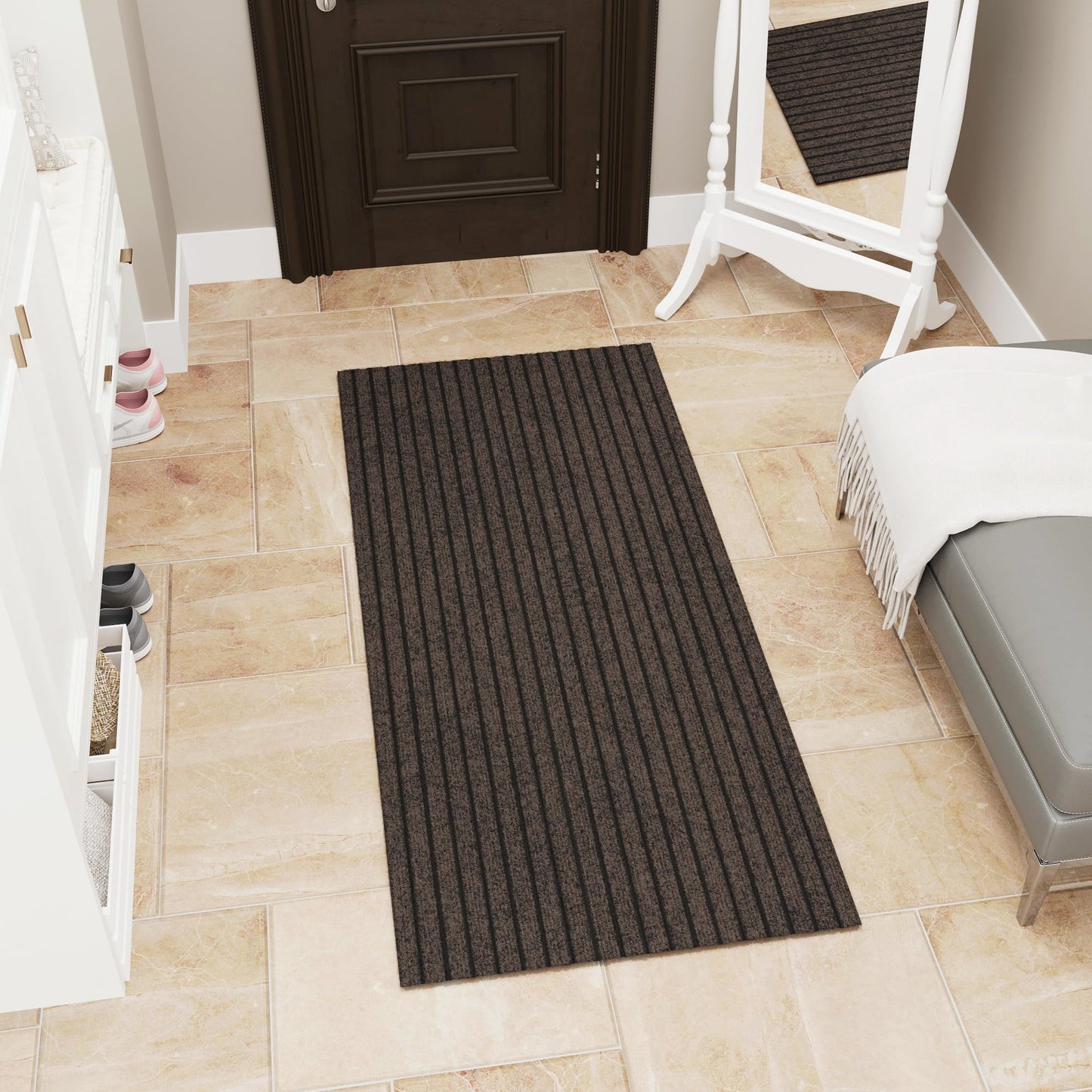 Ottomanson 2'7" x 5' Mud Mat Area Rug Scraper Carpet - Non-Slip, Dirt Trapping for Indoor & Outdoor Use - Ideal for Entryway, Garage, Kitchen, Patio & High-Traffic Areas, Brown