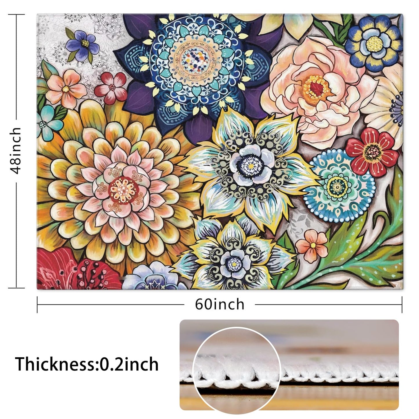 Office Chair Mat for Hardwood & Tile Floor,Boho Floral 36"x48" Computer Chair Mat for Rolling Chairs Carpet,Under Desk Non Slip Gaming Rug,Low-Pile Rubber Backing Large Protector Mat(Mandala)