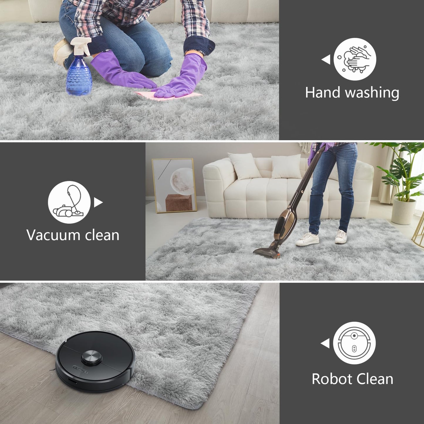 Shag Area Rugs for Bedroom Living Room,4X6 Ultra Soft Fluffy Area Rugs for Dorm, Indoor Carpet Nursery Rugs for Kids Room Home Decor,Tie-Dye Grey