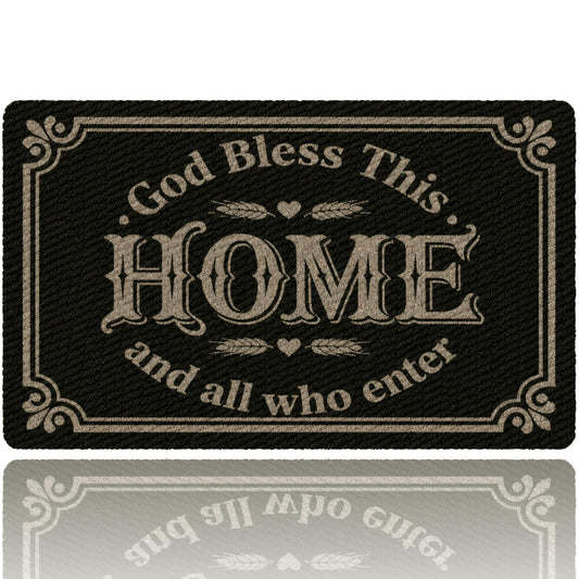 DIDIDOUDOU May God Bless This Home and All Who Enter Christian Doormat Black Non-Slip Mat for High Traffic Areas Perfect Home Decor for Porch 30"(W) X 17"(L) House Warming Gift