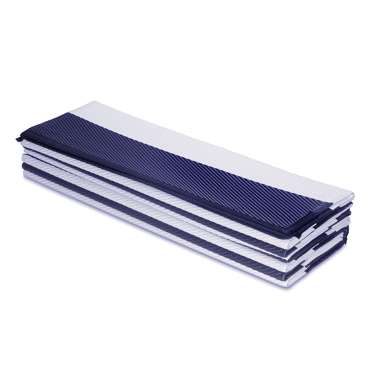 FH Home Outdoor Camping Rug - Waterproof, Fade Resistant, Reversible - Premium Recycled Plastic - Striped - Large Patio, Deck, Sunroom, RV - Brittany Stripe - Blue & White - 9 x 12 ft Foldable