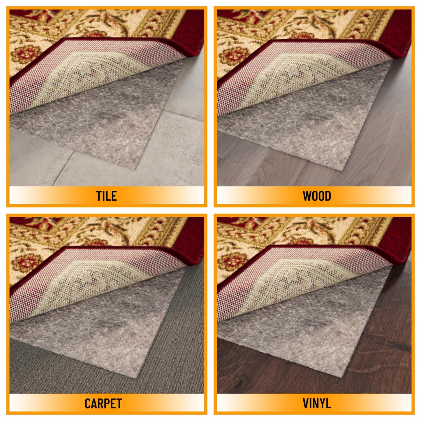 Ottomanson 3' x 7' Non-Slip Rug Pad Gripper 1/4 Inch Thick Dual Surface Felt + Rubber Gripper - Safe for All Floors, Brown