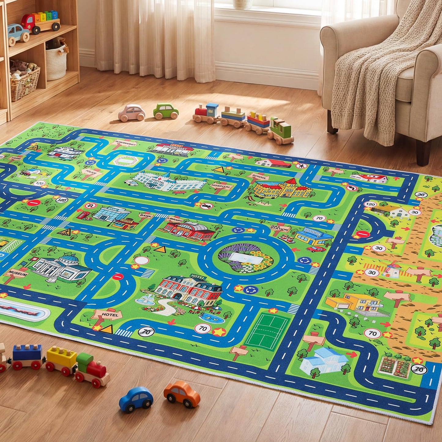 Esup 4'x6' Non-Slip Kids Rugs Perfect for Playrooms, Bedrooms, and Nurseries Educational Playground Mat- Extra Thick Safety Carpet, Indoor Outdoor Use, Easy Clean