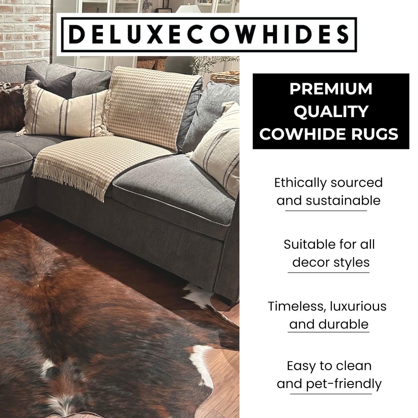 Deluxe Cowhides - Cowhide Area Rug - Dark Brown Genuine Zebra Cowhide Approx 7X6 feet or 213X183cm