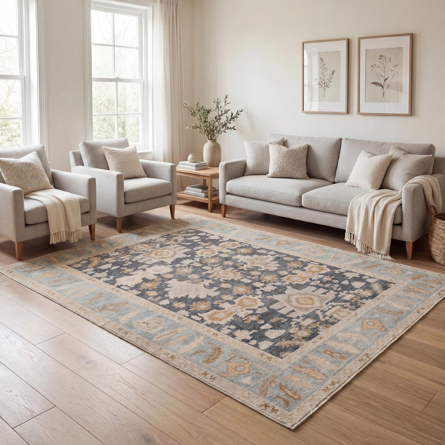 Kuden 6x9 Area Rug, Machine Washable Area Rug with Non-Slip Backing, Vintage Style, Soft, Easy Clean, Low Pile Rug for Living Room, Bedroom, Dining Room