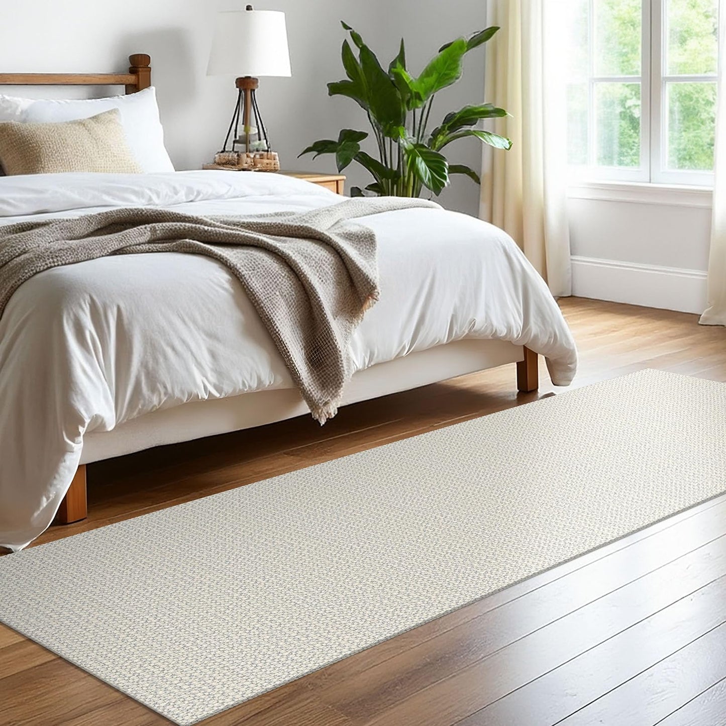 EARTHALL Woven Runner Rug 2x8 Ft Washable Runners for Hallways Cotton Rubber Backed Kitchen Runner Braided Indoor Floor Carpet Runners for Entryway, Hallway, Kitchen, Bedroom, Cream/Grayish