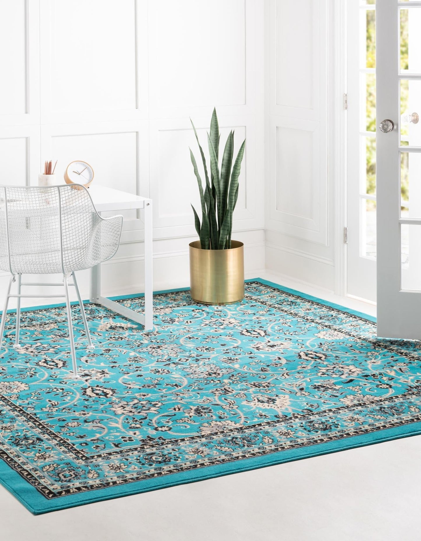 Unique Loom Sialk Hill Collection Area Rug - Washington (7' 10" Square, Turquoise/ Black)