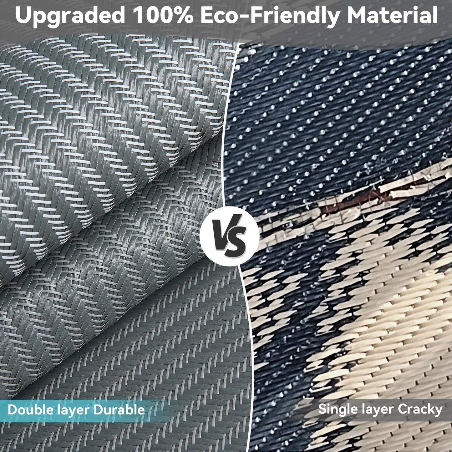 UKISS Outdoor Rug Carpet，Reversible Portable Plastic Straw Camping Rugs， 8' x 10' Waterproof Mat， Large Outdoor Area Rugs for Patio，RV, Picnic, Backyard, Deck, Balcony, Porch, Beach, Grey