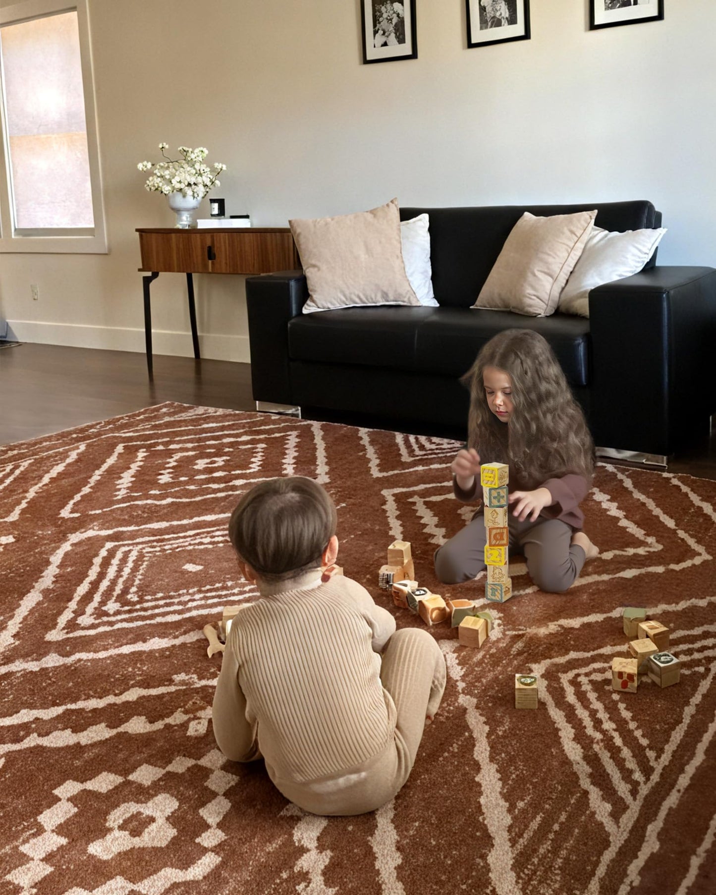 BESTSWEETIE Area Rug 5x7 Rug Machine Washable Non-Slip Low Pile Print Pattern Western Rug for Living Room Bedroom Entryway Tribal Series -Yellowbrown/Cream