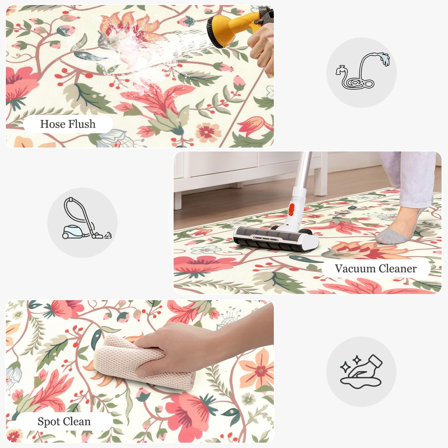 Uphome Indoor Outdoor Area Rug 6x9 ft, Large Floral Patio Rugs for RV Camping Outside, Washable Living Room Mat Non Slip, Breathable Floor Carpet for Bedroom Deck Porch Backyard, Beige