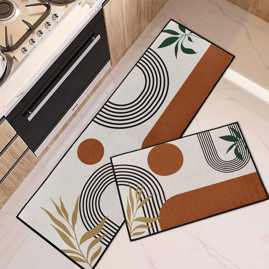 Tayney Mid Century Boho Home Kitchen Rugs and Mats Non Skid Washable Set of 2, Bohemian Mats for Floor, Abstract Geometric Runner Rug, Modern Minimalist Kitchen Decor