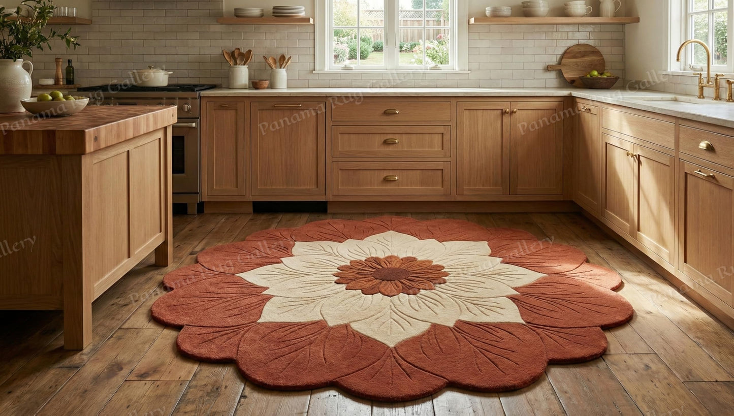 Panama Rug Gallery Hand Tufted Wool Area Rug New Zealand Wool High Pile Floral Shaped Carpet with Cotton Backing Shed and Stain Resistant Modern Designer Rug for Living Room Bedroom Kids Room(5x5ft)