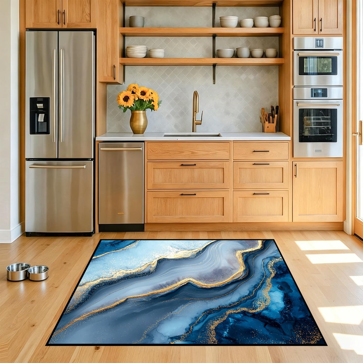 kxry Marble Pattern Area Rug in Blue Gold 4x6 for Bedroom Living Room Dining Room Non Slip Washable Low Pile Rug for Entryway Kitchen Doormat Indoor Floor