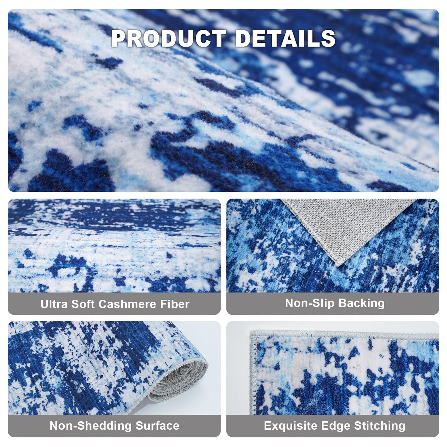 LWYYQB 5x7 Washable Modern Abstract Area Rug: Soft Non-Slip Stain Resistant Indoor Floor Carpet for Living Room Bedroom Dining Room Home Office - Blue