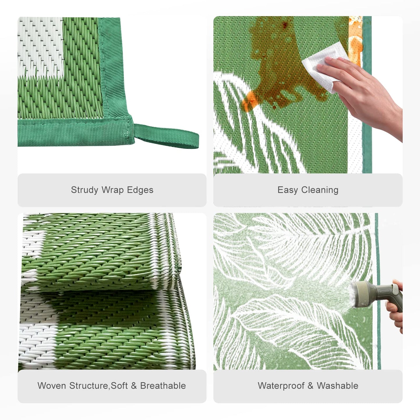 wikiwiki Outdoor Rug, 9x12ft Waterproof Reversible Mat Indoor Outdoor Rugs Carpet, Small Area Rug Plastic Straw Rug for Patio Deck Balcony Pool RV Camping Beach Picnic, Green, Rugscape Series