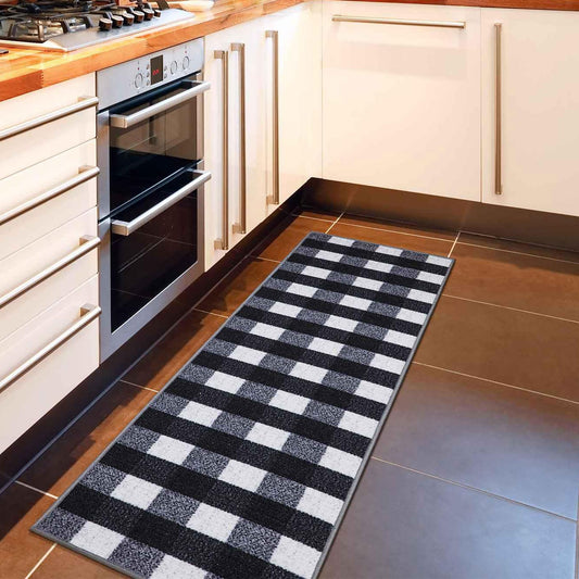 Ottomanson 20" x 53" Kitchen Runner Rug – Non Slip Stain Resistant Low Pile Kitchen Floor Mat for Sink, Laundry Room, Hallway & Bathroom, Checkered Black/White