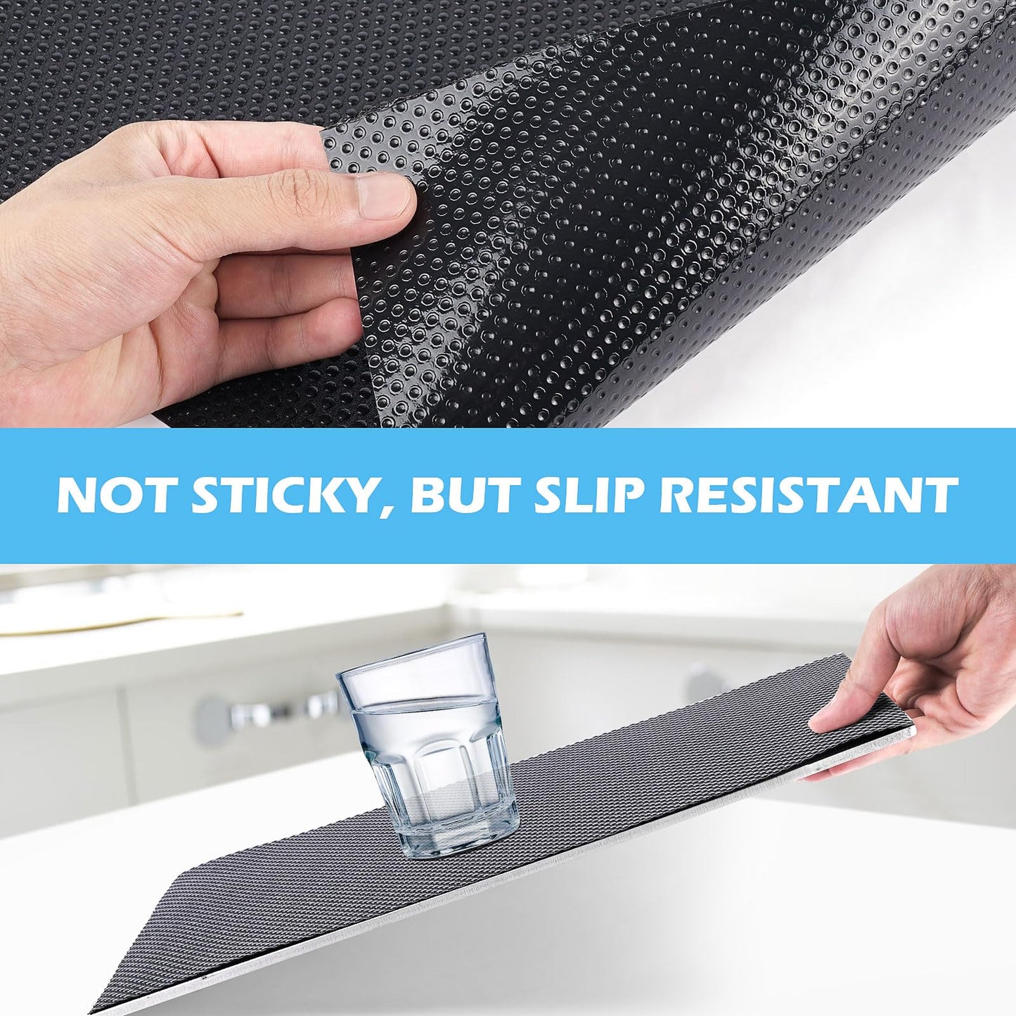 MooiFun Drawer Liners, Waterproof Shelf Liner, Anti-Slip Non-Adhesive BPA Free Kitchen Cupboard Cabinet Liner Refridge Fridge Mats Sink Protector Strong Durable for Home (Black/11.8in x 10Ft)