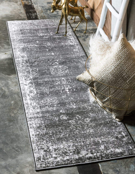 Unique Loom Sofia Collection Area Rug - Casino (2' x 13' 1" Runner, Dark Gray/ Ivory)
