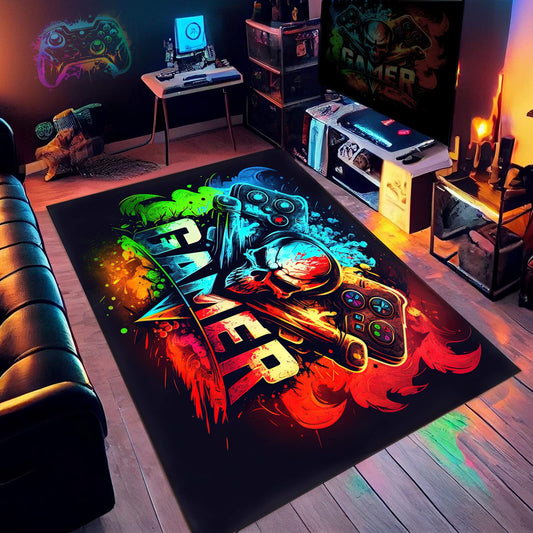NEBOTON Gaming Area Rug, Small 36x24in, Modern Multicolor, Tufted Gaming Pattern, Non-slip, Quick-drying, Bedroom Game Room Gift