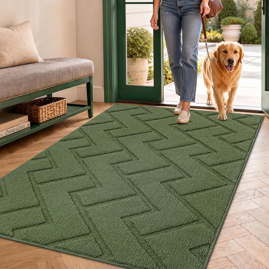 hicorfe Front Door Mat Outside Entrance,36"x59" Absorbent Muddy Dirt Resist Welcome Door Mats Outdoor Indoor,Stain and Fade Resistant,Non Slip Backing Entry Mat Doormat for Entryway(Green)