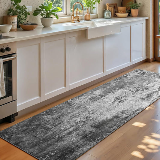 2x6 Black Rug Runners for Hallways Kitchen Runner Rug Non Slip Washable Black Long Runner Rugs with Rubber Backing Soft Abstract Carpet Runner for Bedroom, Kitchen, Bathroom, Entryway