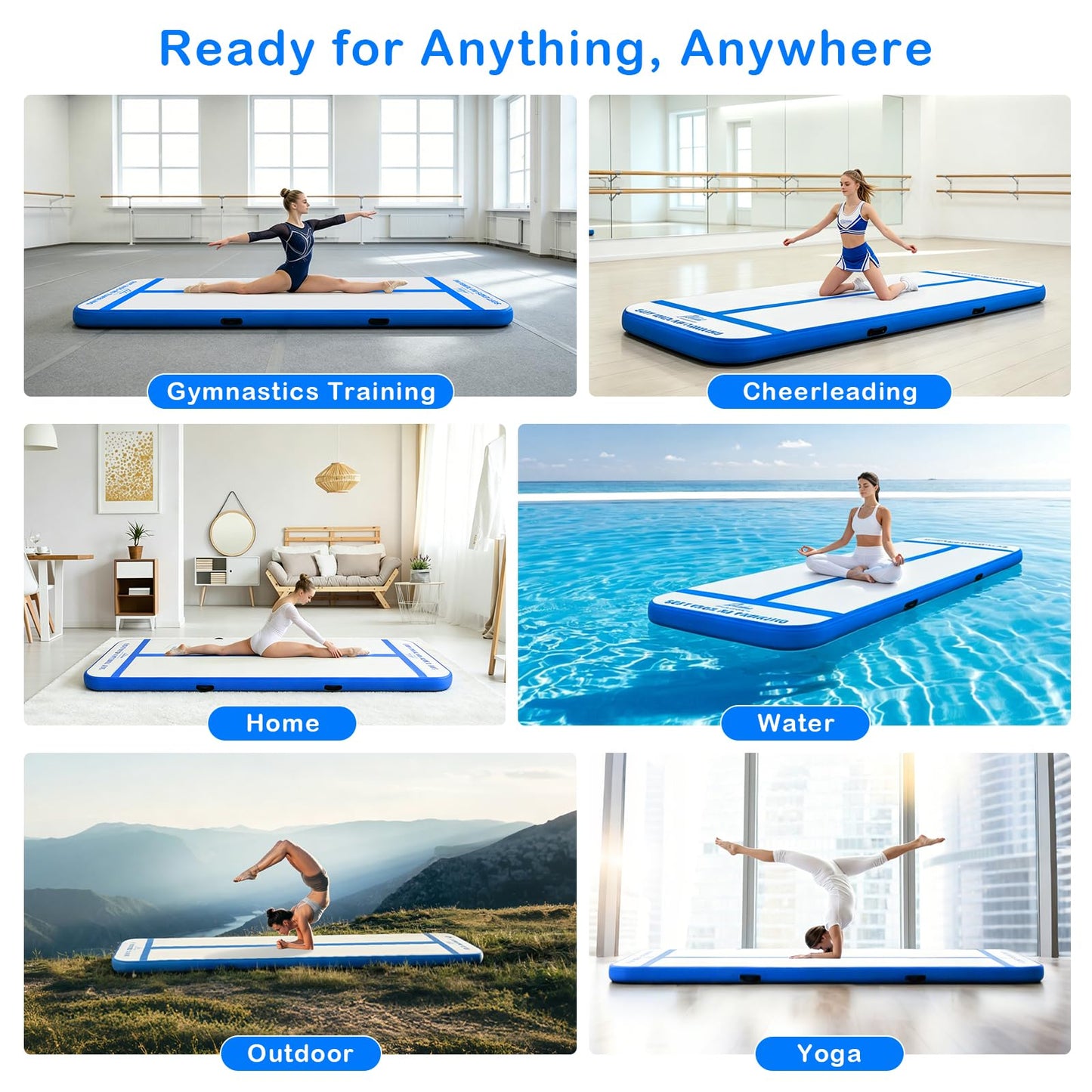 10FT Inflatable Gymnastics Tumbling Mat with 2-in-1 Safety Guide Lines