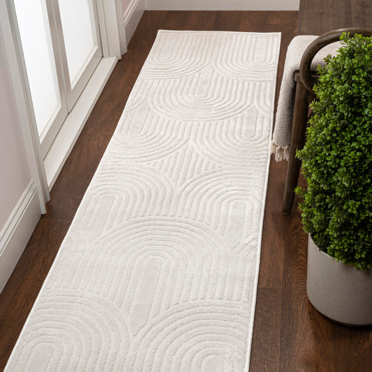 JONATHAN Y Art Deco Striped Arches Runner Rug 2X8 White/Cream, Ariana MidCentury High-Low Two-Tone for Living Room, Bedroom, Kitchen, Easy-Cleaning, Pet-Friendly, Non-Shedding SND100B-28