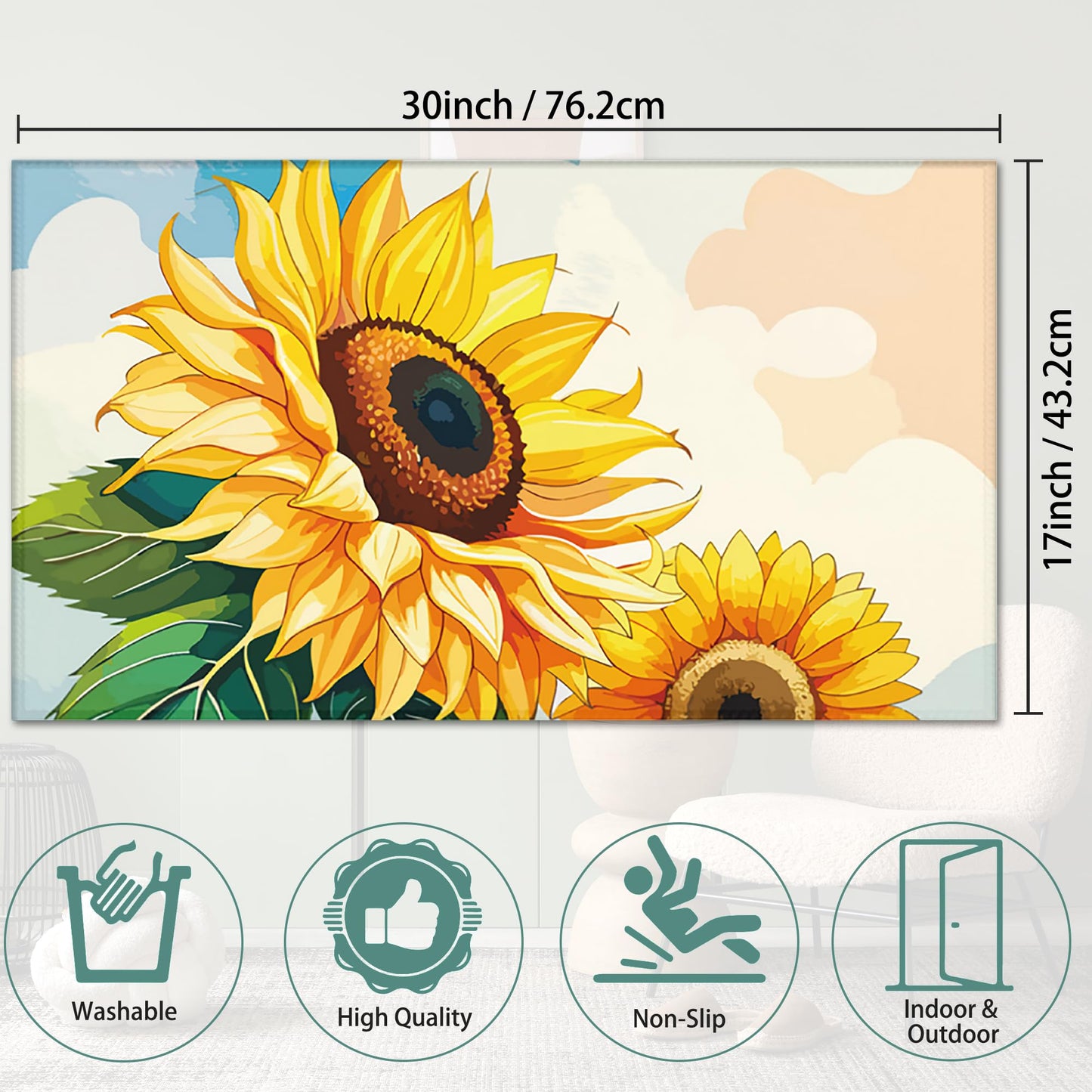 Welcome Mats Blooming Sunshine Indoor Front Door Mats for Home Entrance, Super Non-Slip Floor Mats for Home Entryway, Outdoor Welcome Mat, Easy Clean, 17x 30 inch