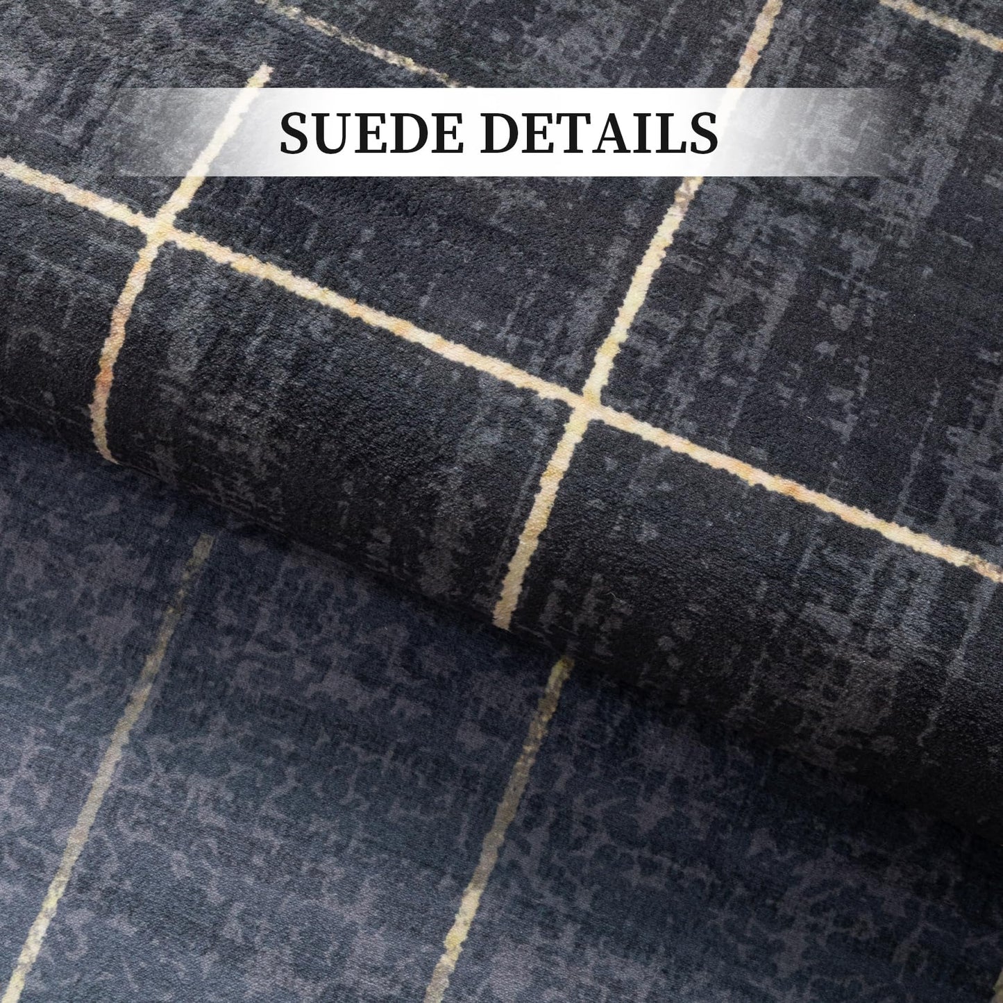 YIHOUSE 5x7 Geometric Checkered Abstract Modern Area Rugs for Living Room,Contemporary Washable Rugs with Gold Striped,Blue and Grey White Carpet for Bedroom Living Room