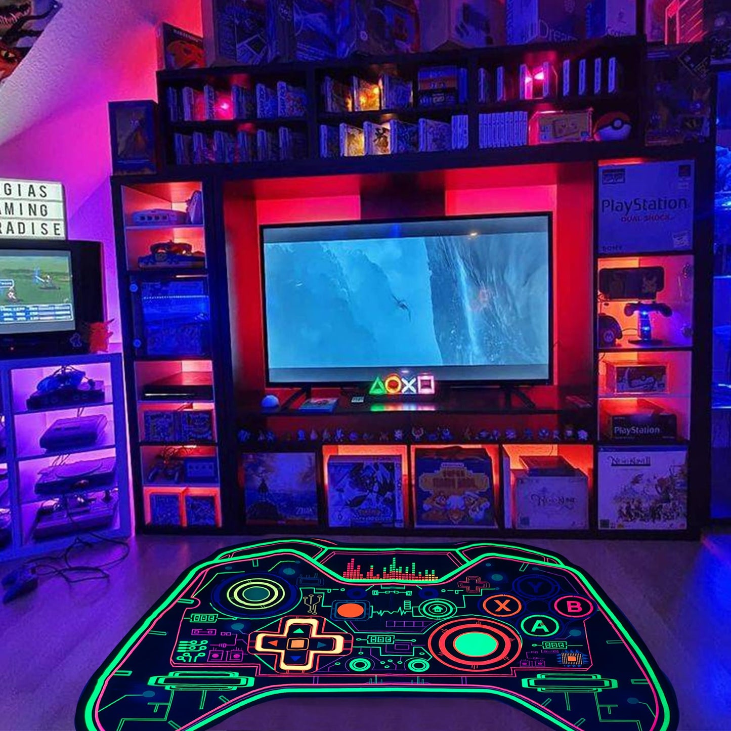 Csivoisw Gaming Rug Teen Boys Carpet Glow in The Blacklight Gamer Rug for Boys Room Playroom Non-Slip Area Rug Kids Boys Girls Game Room Casual Mat (60"x39")