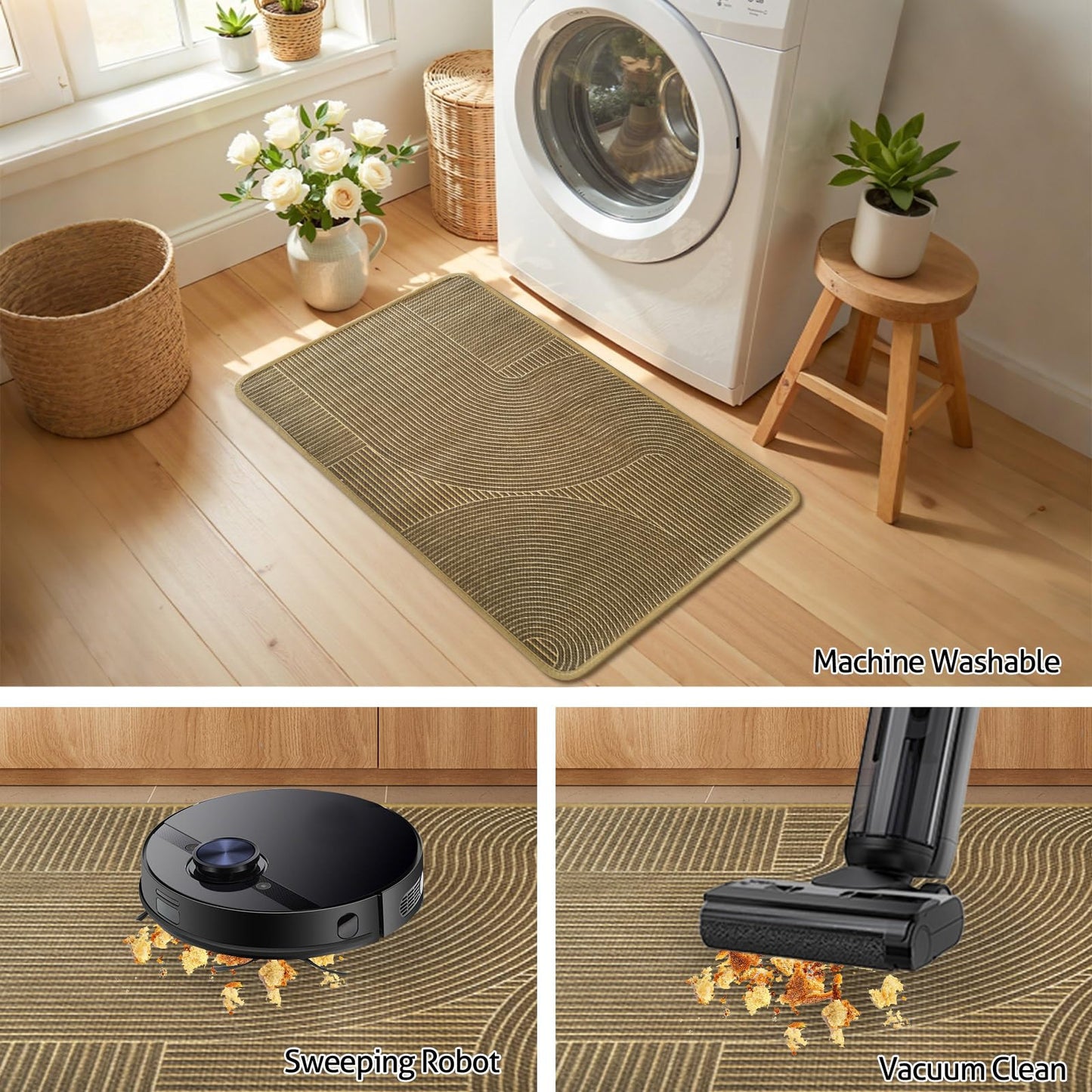 HAPACE Kitchen Mat Set of 2 PCS, Anti Fatigue Kitchen Floor Mat, Kitchen Runner Cushioned Non Slip for Kichen, Office, Balcony, Yellow, 17" x 30"+17" x 47"