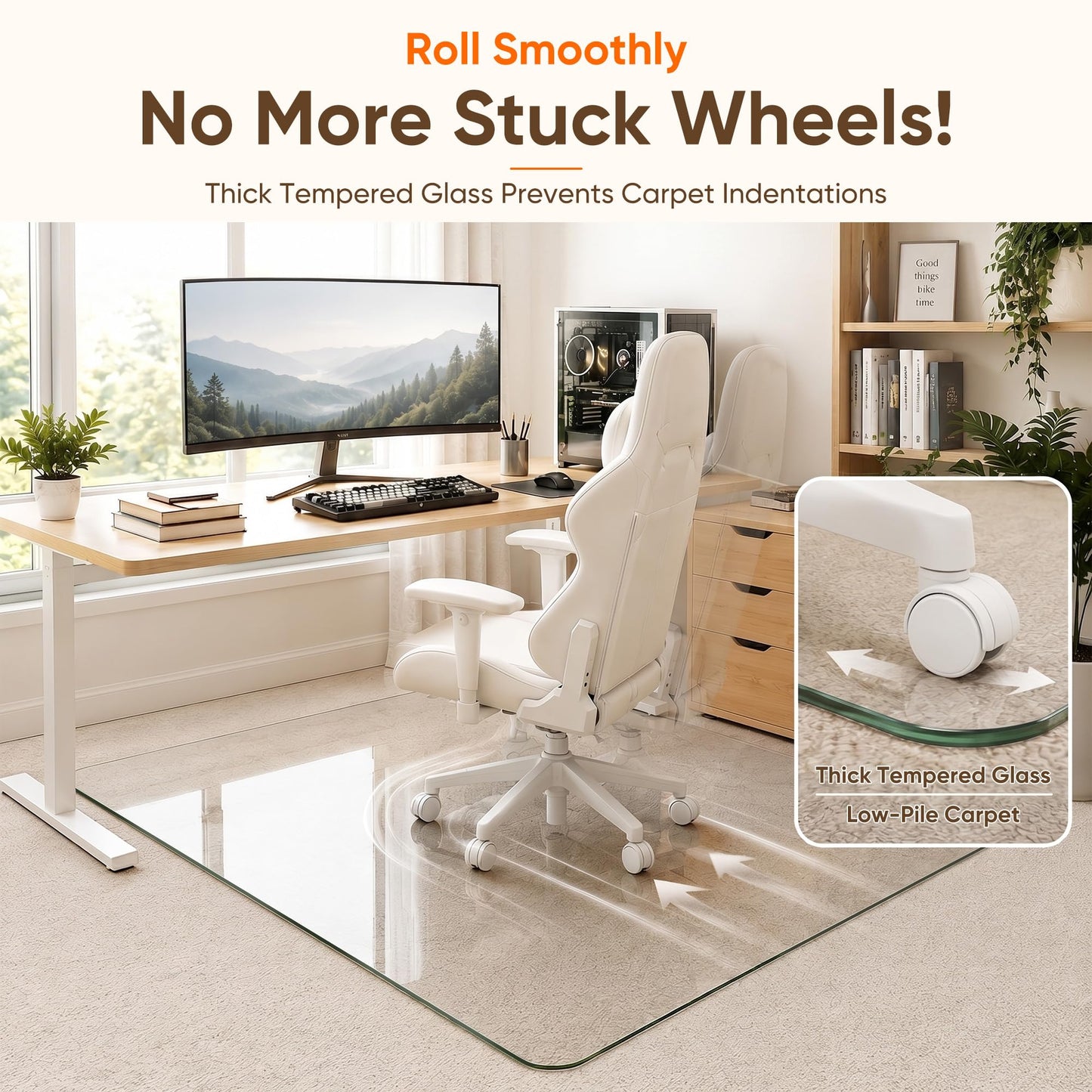 Antok Tempered Glass Chair Mat, 32"x48" Office Chair Mat for Carpet & Hardwood Floors, Heavy Duty 0.2" Desk Chair Mat for Smooth Rolling at Home or Office