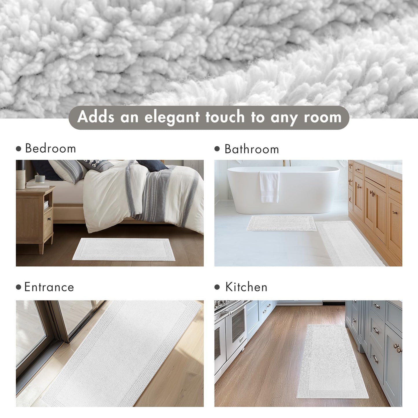Madison Park Splendor Reversible 100% Cotton Tufted Bathroom Rug-3000 GSM Hotel Quality Luxurious Plush Medium Pile Bath Mat Absorbent, Quick Dry, Shower Room Décor, 24x72, Grey