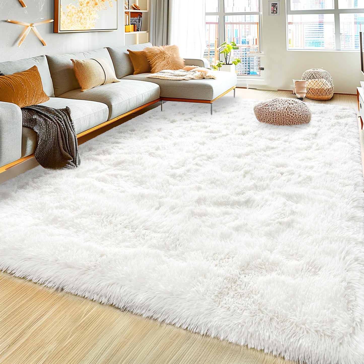 Ultra Fluffy Rug for Living Room Bedroom, 5x7 Fuzzy Large Area Rug for Living Room, Plush Soft Shag Carpet for Girl Boy Kids, Non Slip Rug Modern Indoor Home Decor Aesthetic, Cream White