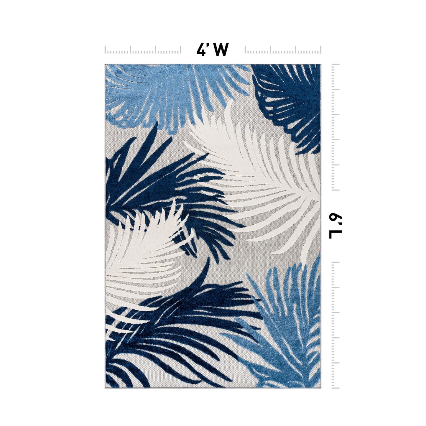 Rugshop Lucca Contemporary Floral Indoor/Outdoor Area Rug for Deck,Backyard,Porch,Balcony,Entryway 4' X 6' Navy