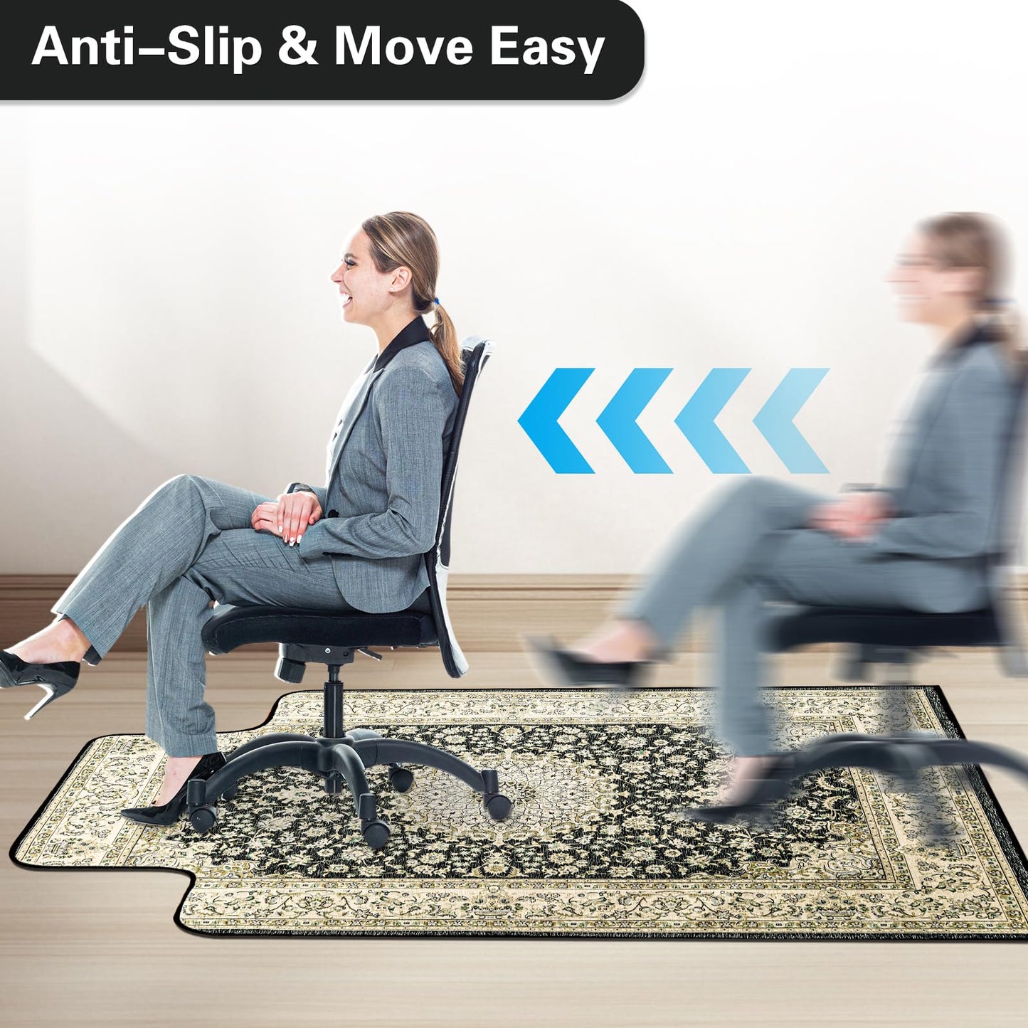 46" X 60" Office Chair Mat for Hardwood and Tile Floors, Under Desk Chair Mat for Carpet Protector Rolling Computer Chairs, Machine Washable Non-Slip Area Rug, Black