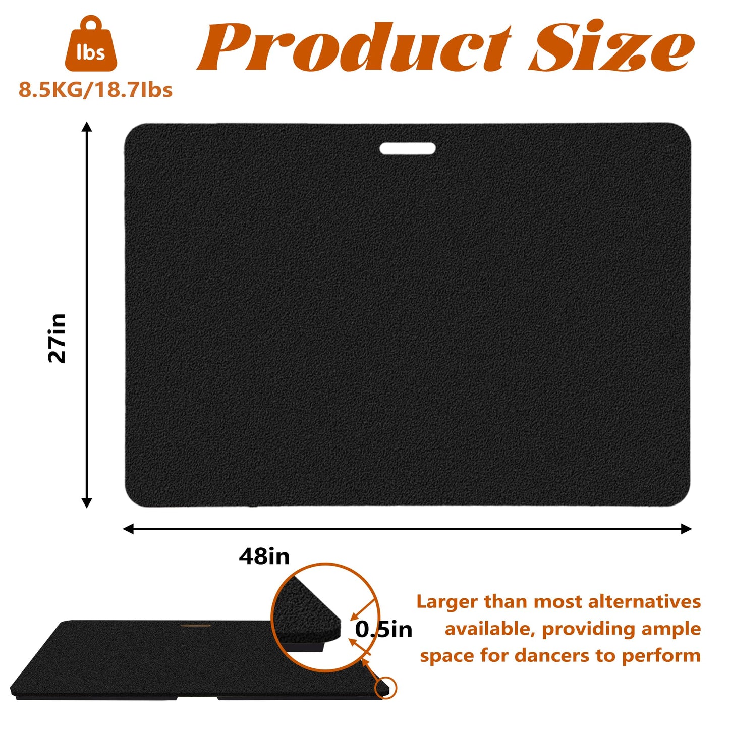 koretech Tap Dance Floor, Portable Tap Dancing Practice Board, Professional Tap Board for Tap Dancing, 48'' L x 27'' W, Black