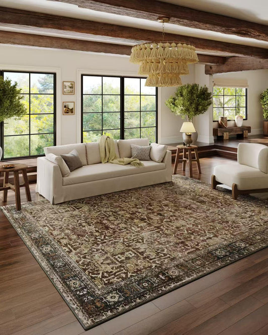 Vintage Carpet Washable Non-Slip Foldable 6x9ft Area Rug - Stylish Decor Rugs for Living Room, Bedroom, Nursery, Office,Kids Rug (Red +Brown Reddish Brown)