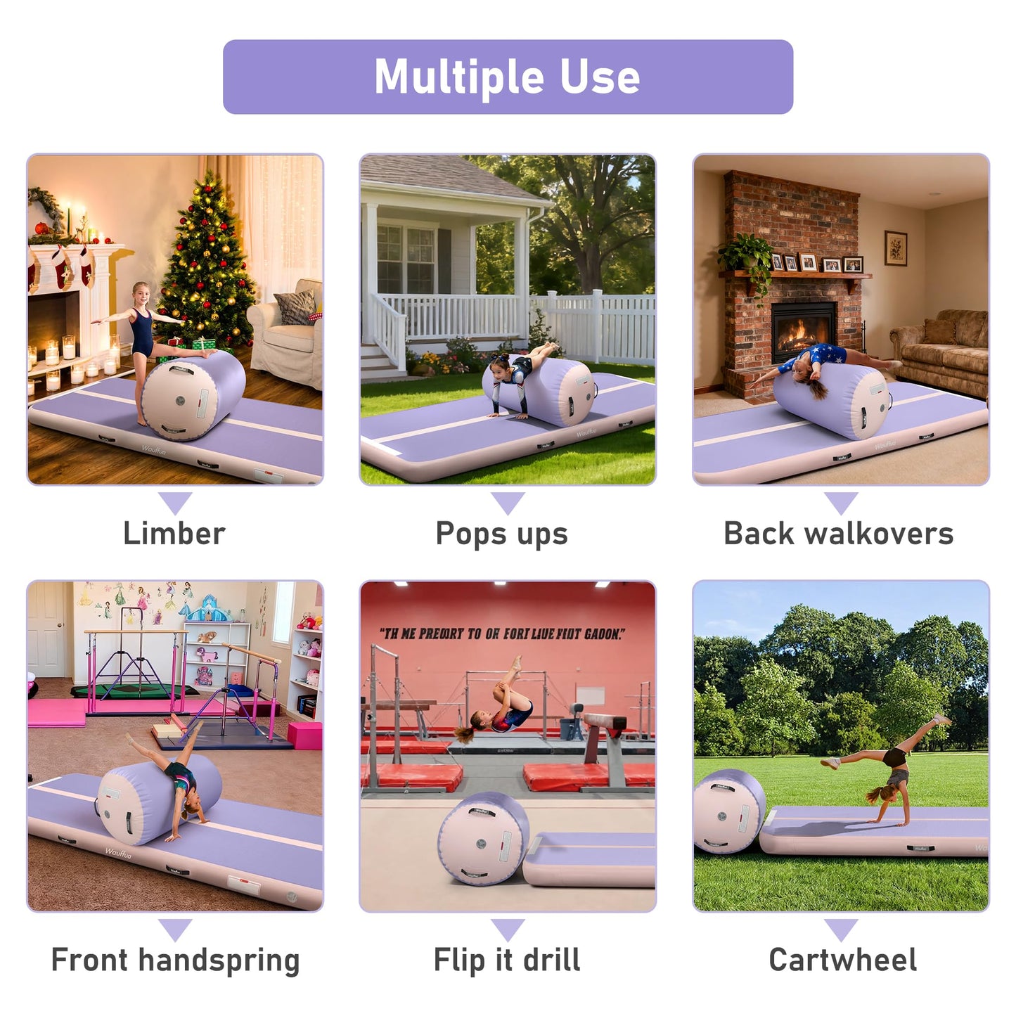 Wauffua Inflatable Gymnastics Mat with Tumbling Air Barrel Roller, 10/13 ft Tumble Track, 3.3 ft x 2 ft Octagon Mat for Home, Gym, Without Pump