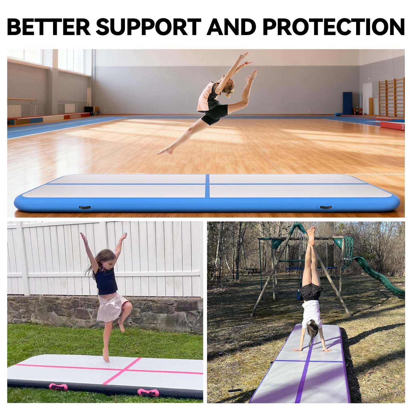 KIKILIVE Inflatable Air Gymnastics Tumbling Mat 10ft, Air Tumble Track Mat 4 inches Thickness with Electric Air Pump for Home Use Outdoor Training Cheerleading Yoga Water Beach Park