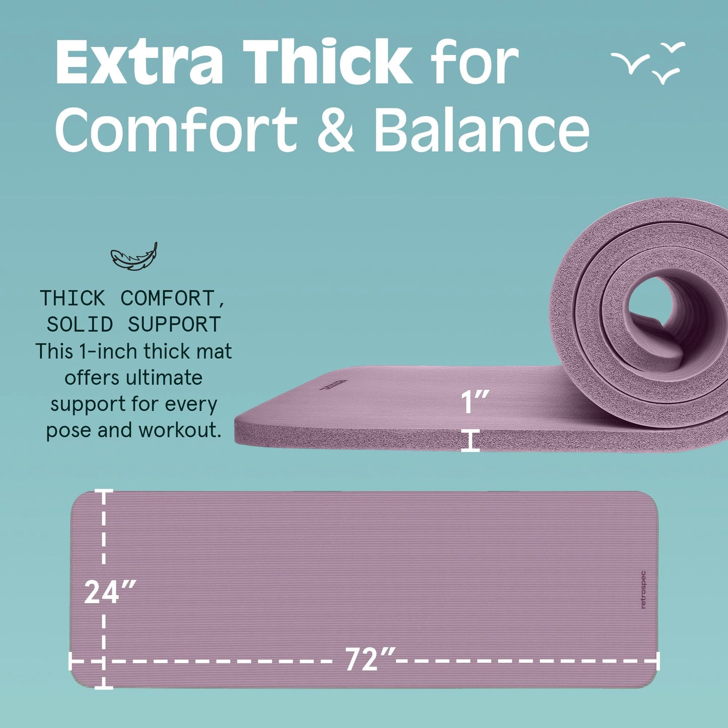 Retrospec Solana Yoga Mat 1" Thick with Nylon Strap for Men & Women - Non Slip Exercise Mat for Home Yoga, Pilates, Stretching, Floor & Fitness Workouts, Violet Haze