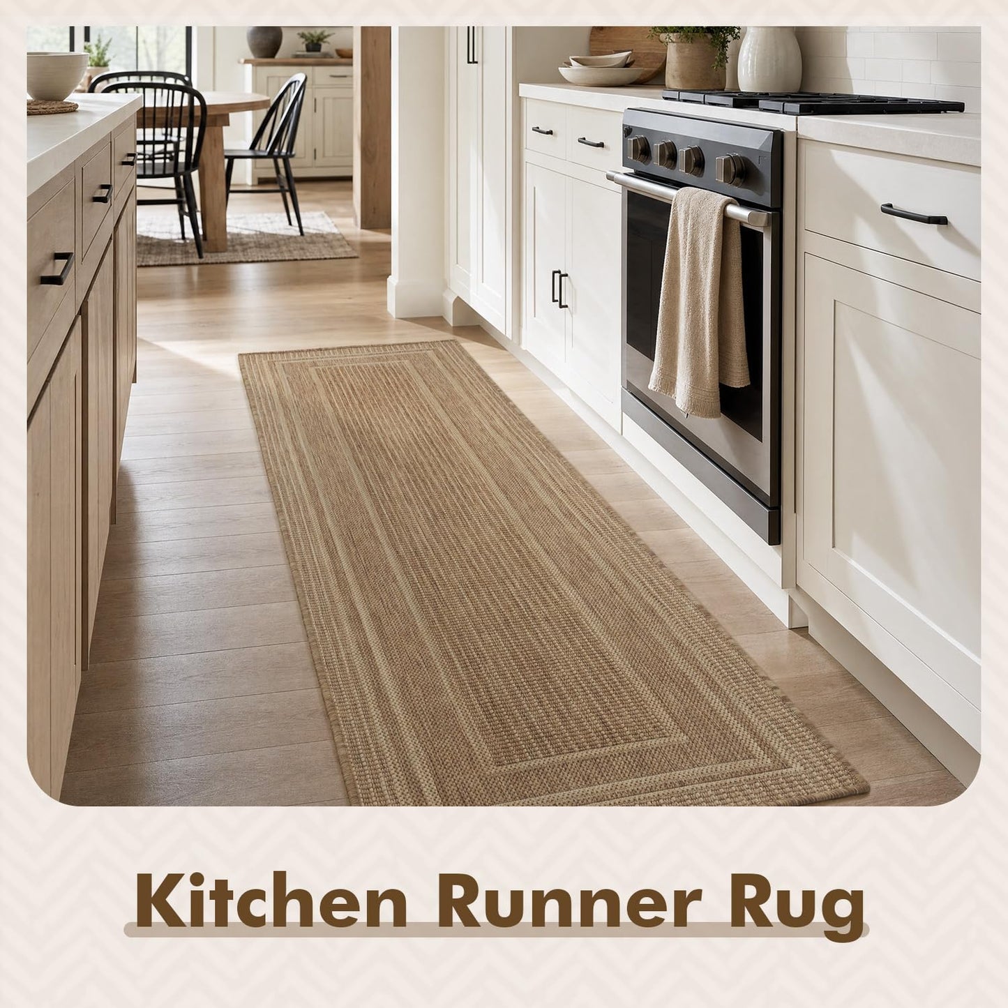 MontVoo-2x8 ft Indoor Outdoor Runner Rugs for Entryway Porch Hallway Kitchen Door Entrance Long, Textured Weave Polypropylene, Durable for High Traffic, Fade-Resistant, Modern Solid Neutral Brown