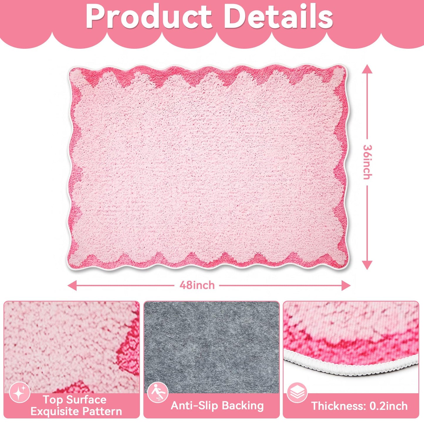 Breling Office Chair Mat for Hardwood Floor & Tile Floor, 36" x 48" Large Anti-Slip Floors Protector, Under Desk Gaming Rug for Rolling Computer Chair for Office Home(Scallop Edge,Pink)