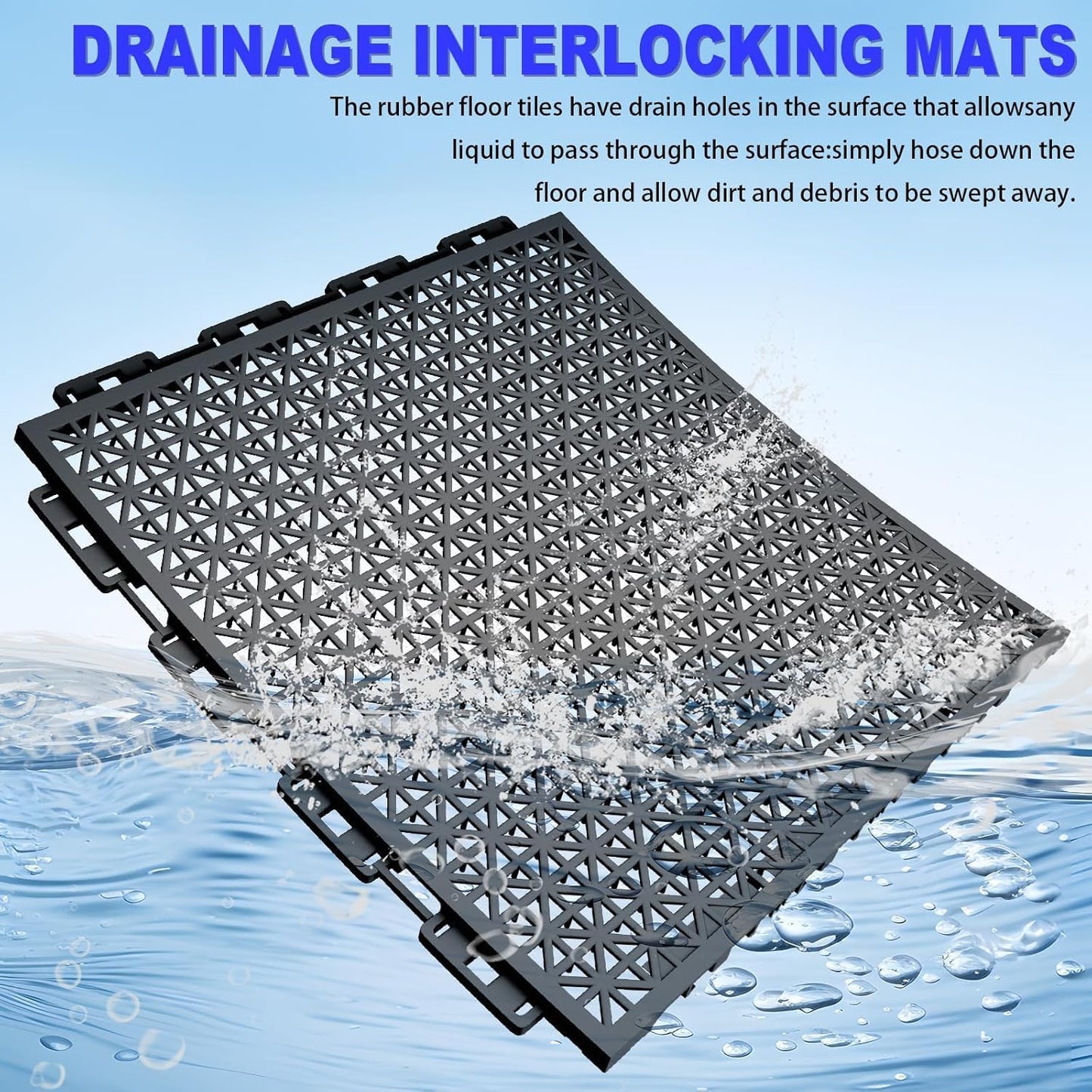 50 PCS Modular Interlocking Cushion Interlocking Floor Tiles with Hole Drainage Mat 10" x 10" Non Slip Pool Deck Mat Outdoor for Drain Deck Pool Patio Shower Kitchen Balcony (Black)